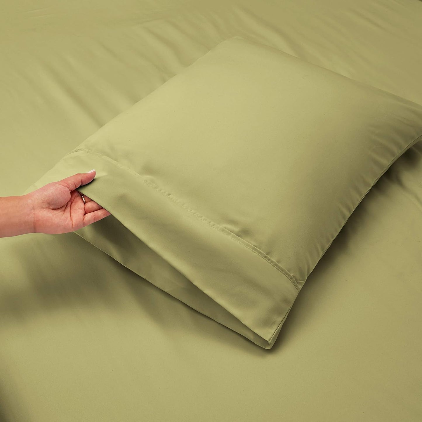 Luxury Soft 6 Piece Bed Sheet Set Extra Deep Pocket Fitted Sheets Fits Mattress up to 21", Double Brushed Bedding, Queen, Sage
