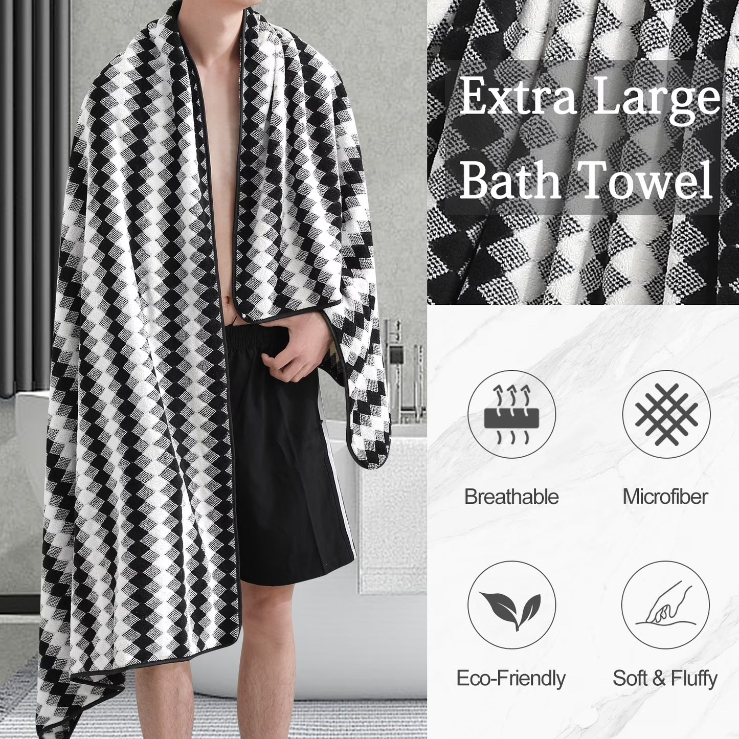 4 Pack Bath Towels Extra Large 35"X 70"Highly Absorbent Quick Dry Bath Towels Oversized Microfiber Bath Sheets Soft Luxurious Towels for Bathroom Kitchen Spa Hotel Gym (Black)