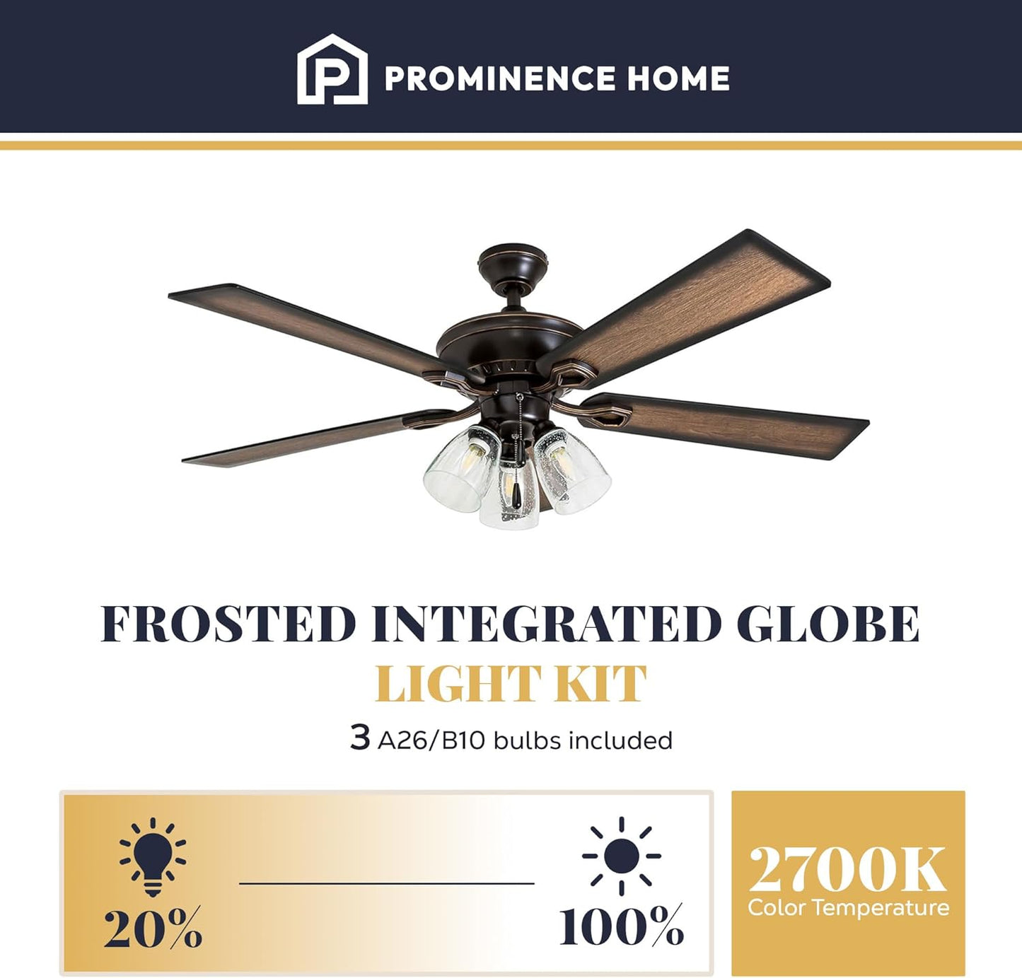 Glenmont, 52 Inch Farmhouse LED Ceiling Fan with Light, Pull Chain, Three Mounting Options, Dual Finish Blades, Reversible Motor - 40278-01 (Oil-Rubbed Bronze)
