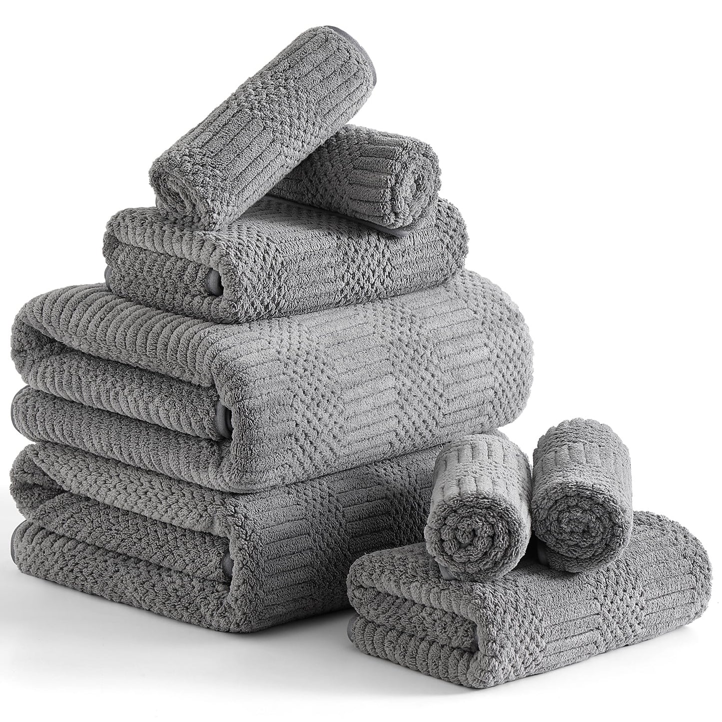 8 Piece Microfiber Bath Towel Set,700Gsm Quick Dry & Less Lint, 2 Oversized Bath Towels, 2 Towels & 4 Washcloths,Highly Absorbent,Ultra Soft Shower Towel for Bathroom Hotel-Dark Gray