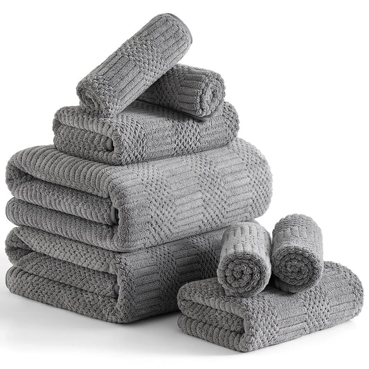 8 Piece Microfiber Bath Towel Set,700Gsm Quick Dry & Less Lint, 2 Oversized Bath Towels, 2 Towels & 4 Washcloths,Highly Absorbent,Ultra Soft Shower Towel for Bathroom Hotel-Dark Gray