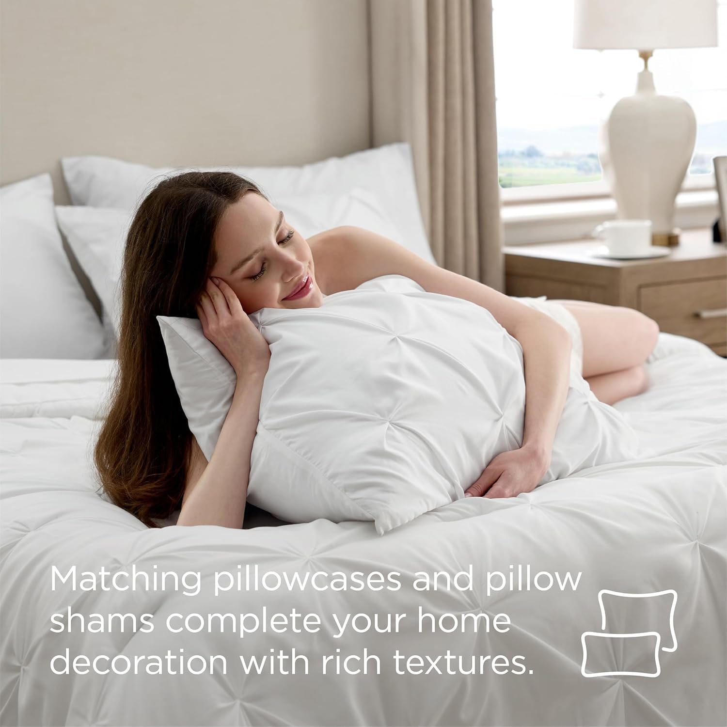 Twin Comforter Set White - Bed in a Bag Twin Size 5 Pieces, Gentlesoft™ Pintuck Bed Set Gift for Family, Pinch Pleat White Comforter with Sheets, Pillowcase & Sham