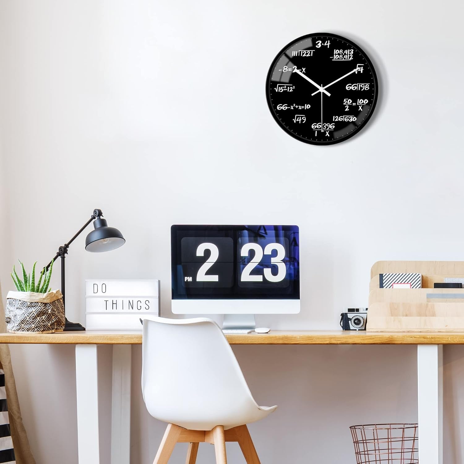 Glass Wall Clock 12 Inch Math Teaching Style Clock Black Battery Operated Quartz Silent Non Ticking Wall Clocks for Classroom Bedroom Study Room