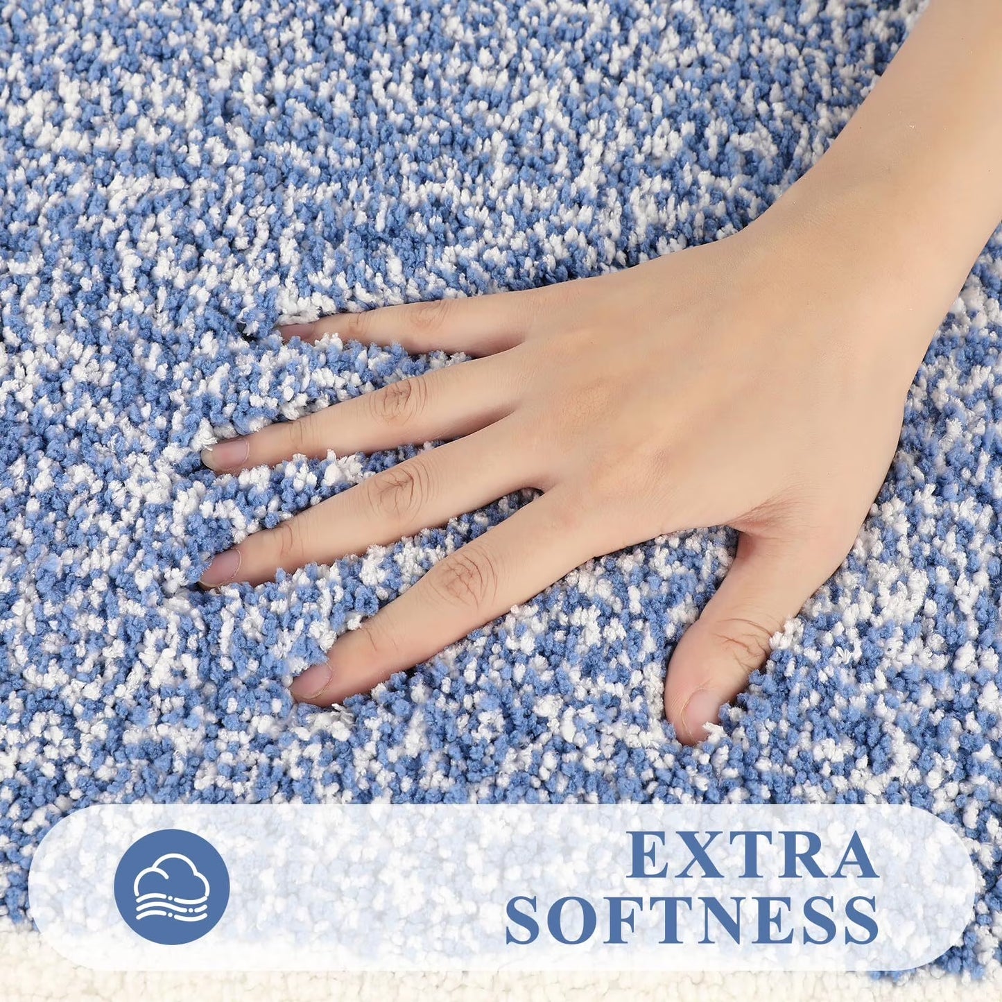 4Pcs Bathroom Rugs Set with U-Shaped Mat, Non Slip, Quick Drying, Ultra Soft and Water Absorbent Bath Rug Mat Carpet Machine Washable 18"X26"+20"X32"+U 20"X24"+19"X21" Blue
