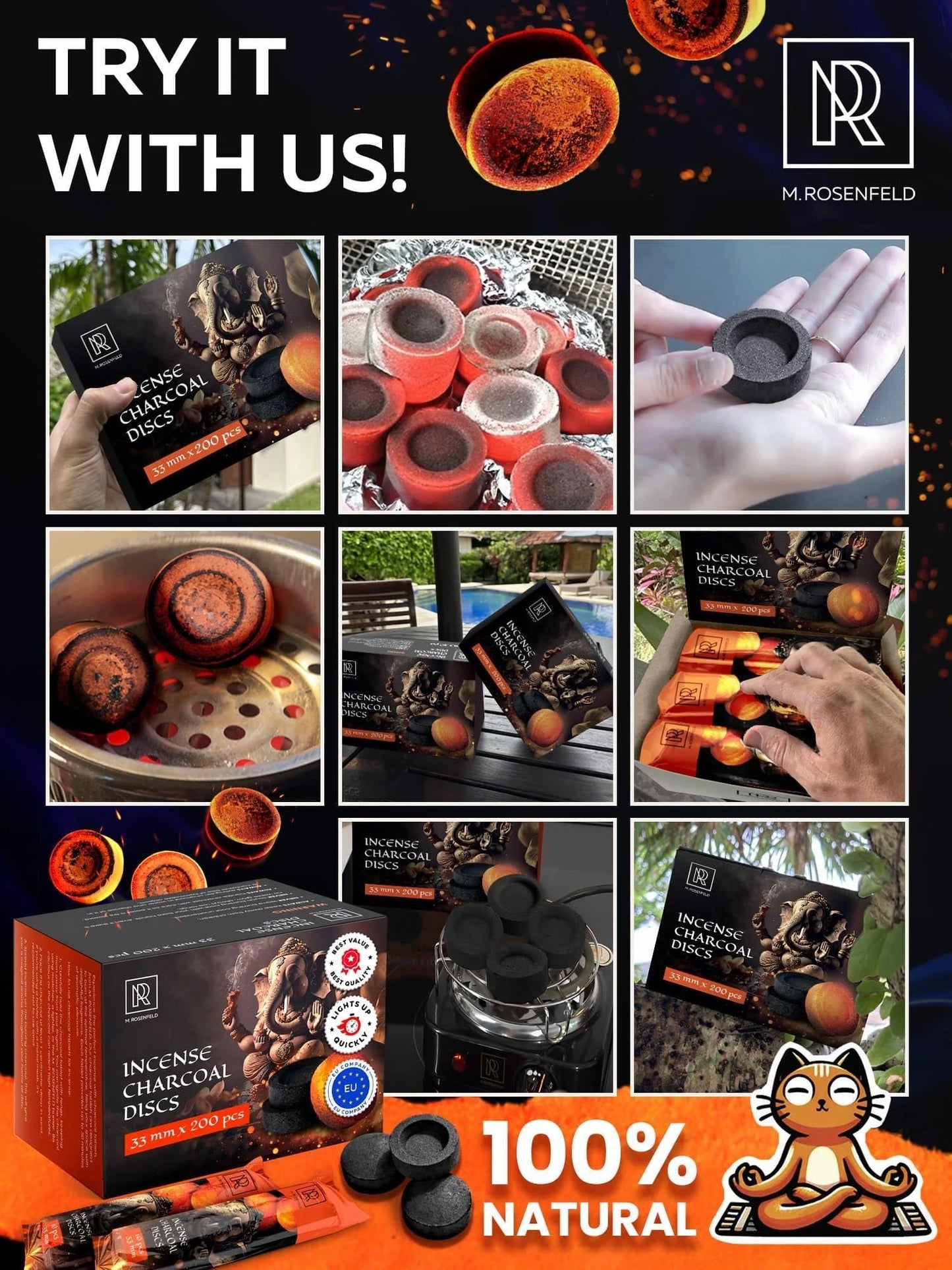 200 Pcs Charcoal Tablets for Incense – Quick Light Charcoal Tablets (20 Roll)