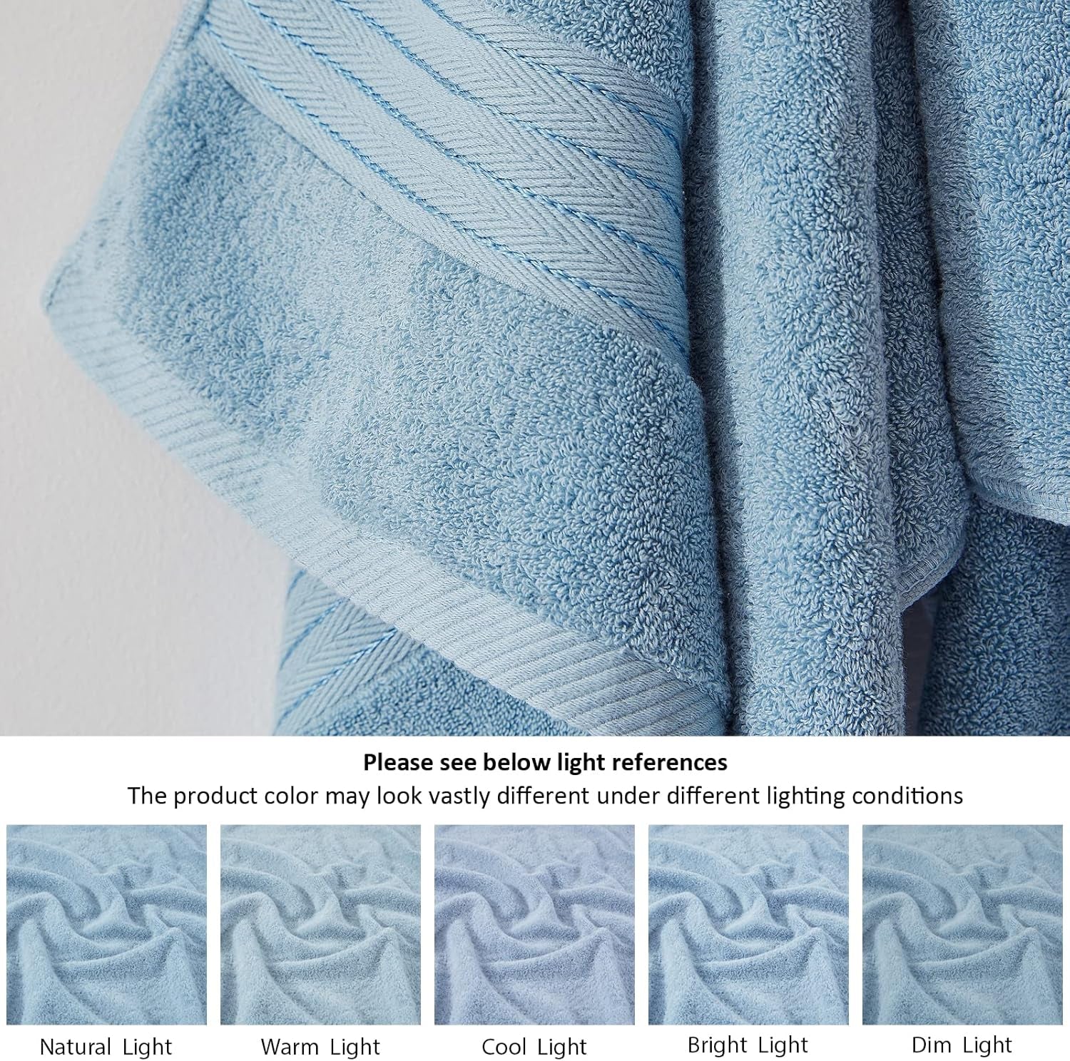 Light Blue Towel Sets for Bathroom 6Pcs, Turkish Cotton Bath Towel Set Soft Highly Absorbent and Durable 650 GSM Luxury Bathroom Sets with 2 Bath Towels, 2 Hand Towels, 2 Washclothes