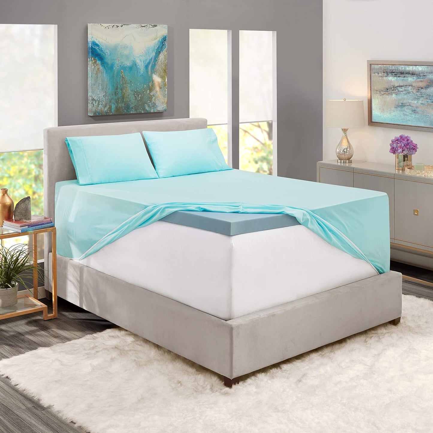 Extra Deep Pocket Sheets - Fits Mattress 18-24 Inches Deep - Extra Deep Pocket Twin Sheets Sets - 4 Piece Twin Size - Twin - Aqua Blue Sheets