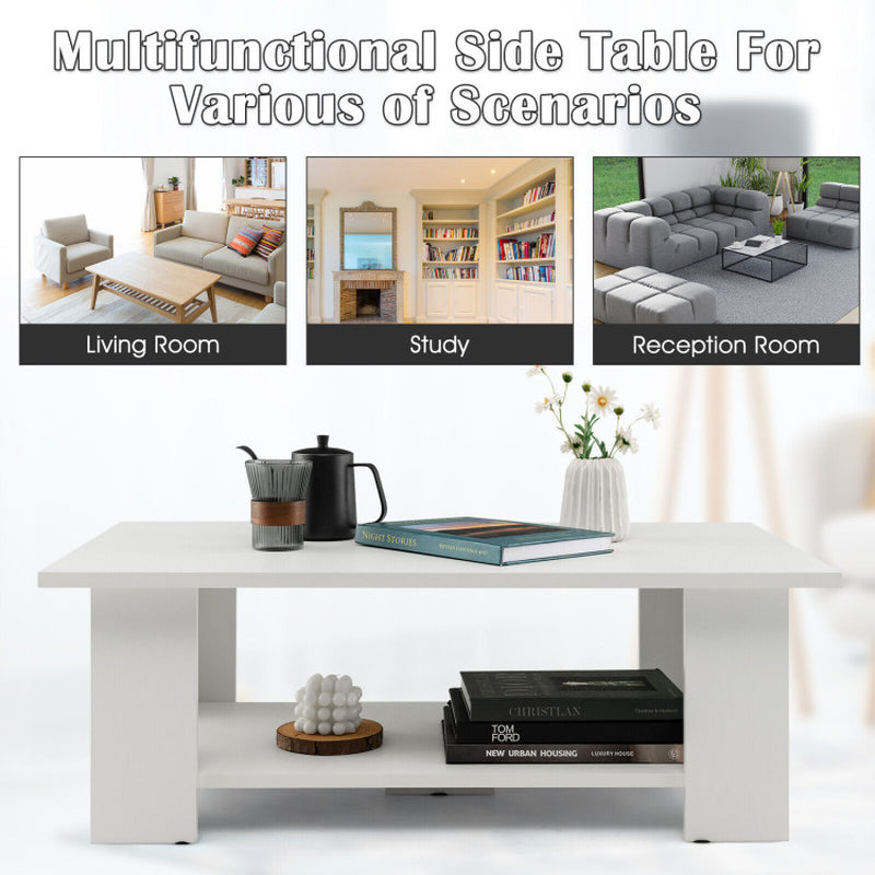 Large 41 Inch 2-Tier Wooden Modern Coffee Table with Storage Shelf