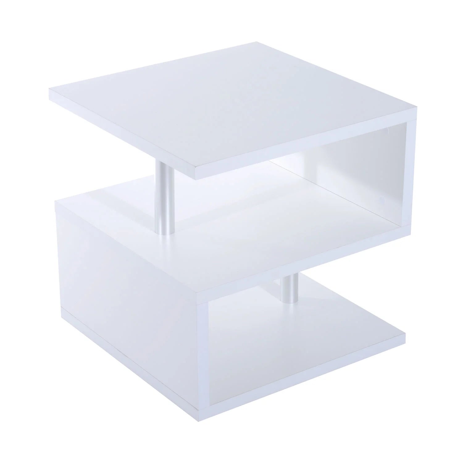 20" Modern Designer S-Shaped Multi Level Accent End Table Shelf - White