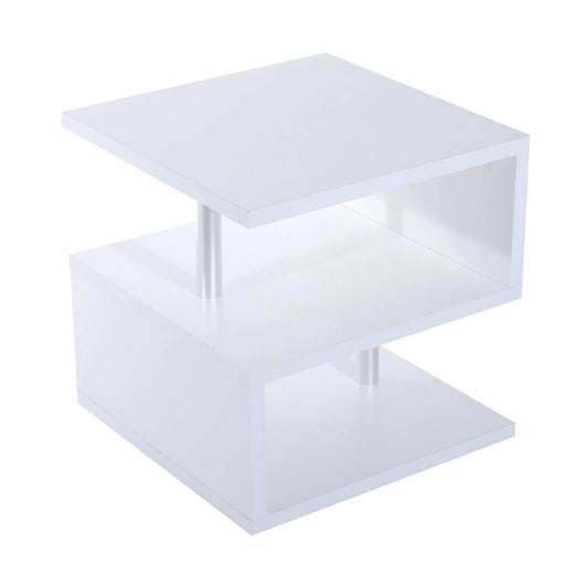 20" Modern Designer S-Shaped Multi Level Accent End Table Shelf - White
