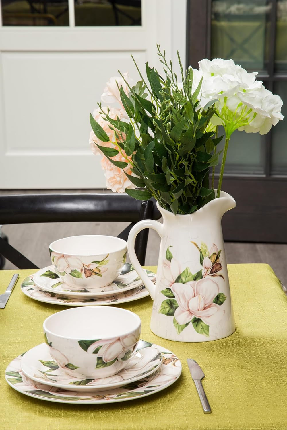 Magnolia Floral Salad Plates Set of 4, 8.75 Inch Ceramic Dessert Plates for Salad, Appetizer, Side Dishes, Microwave and Dishwasher Safe, Gift for Housewarming and Thanksgiving