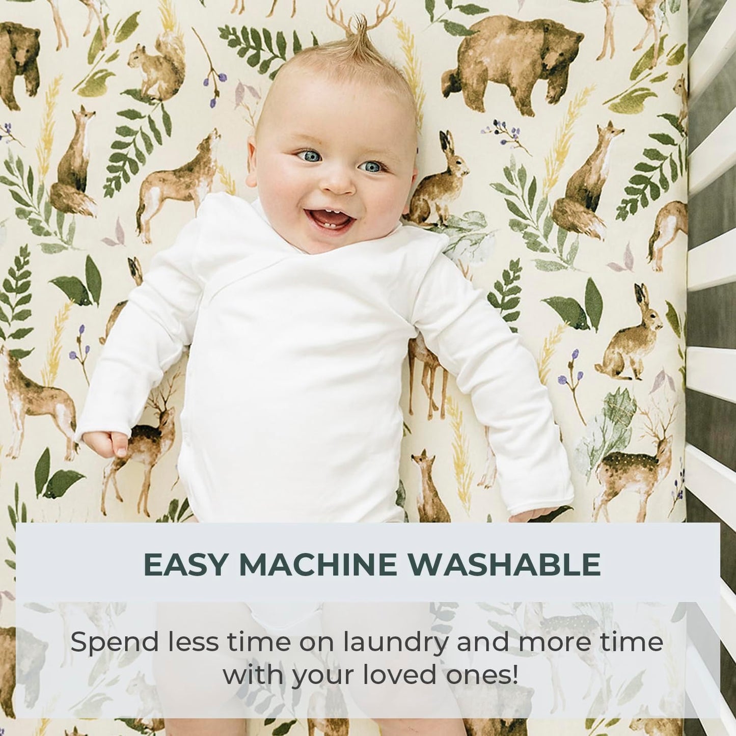 2 Pack Fitted Crib Sheets for Boys - Premium Cotton Blend Baby Woodland Crib Sheet Set, Soft Breathable Toddler Bed Sheets for Standard Mattress, Woodland Nursery Bedding 52X28 (Wildlife)