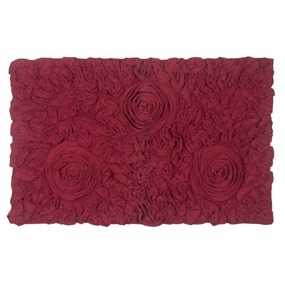 Bell Flower Collection 100% Cotton Tufted Bath Rugs, 21 In. X34 In. Rectangle, Red