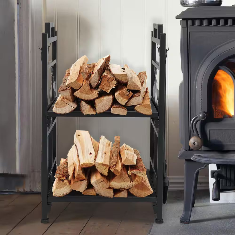 Log Storage Double Layer 30 In. Heavy-Duty Firewood Rack with Tools
