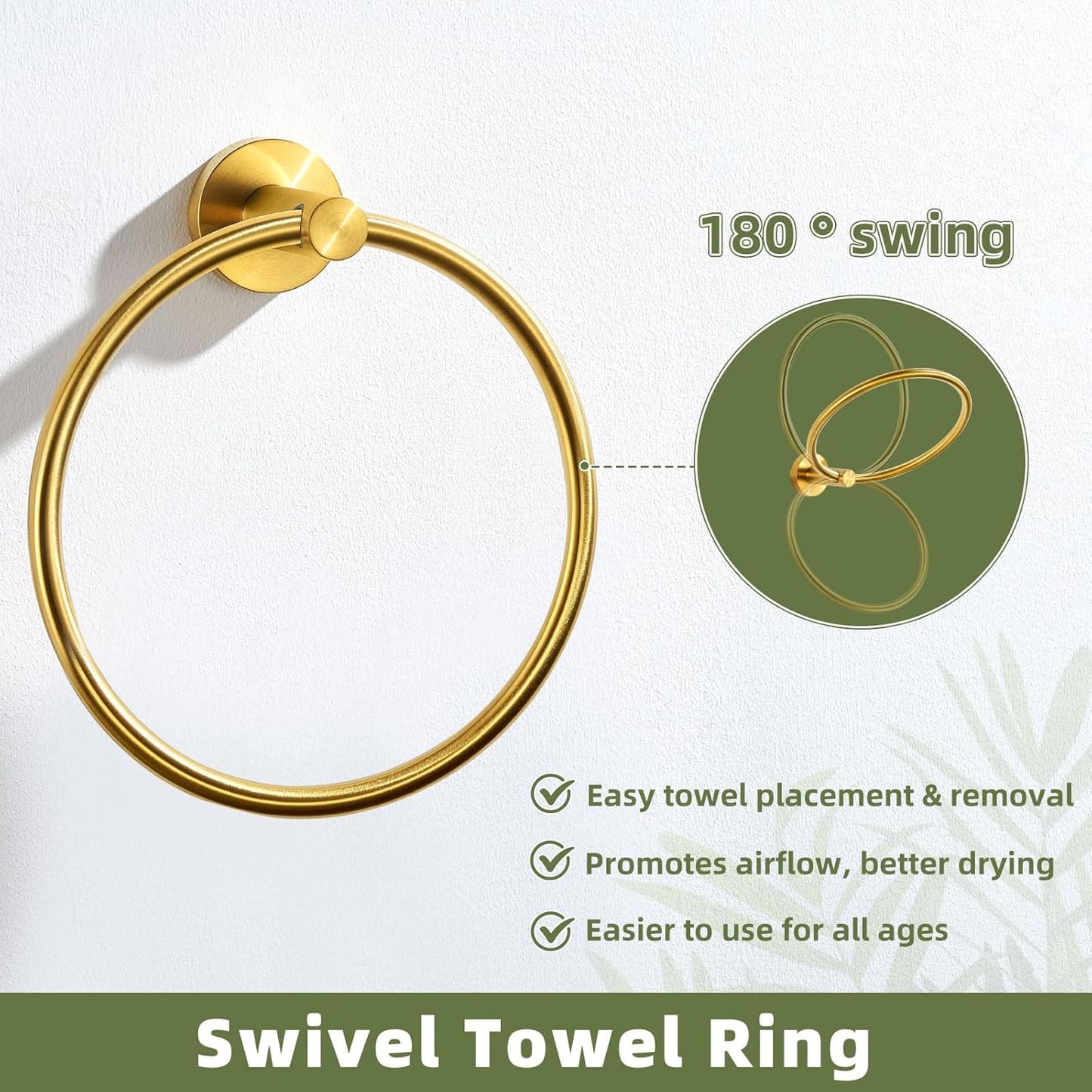 Towel Ring for Bathroom Wall, Brushed Gold Hand Towel Ring Holder, Heavy Duty SUS 304 Stainless Steel Modern Bathroom Accessories