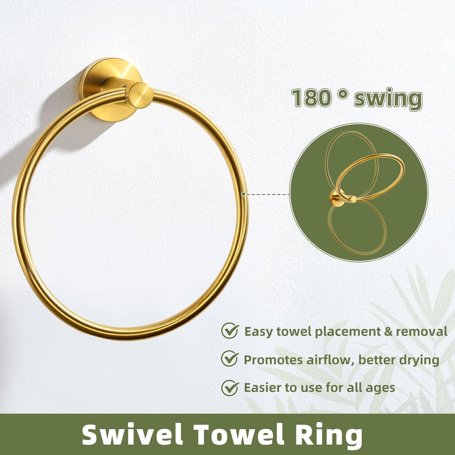 Towel Ring for Bathroom Wall, Brushed Gold Hand Towel Ring Holder, Heavy Duty SUS 304 Stainless Steel Modern Bathroom Accessories