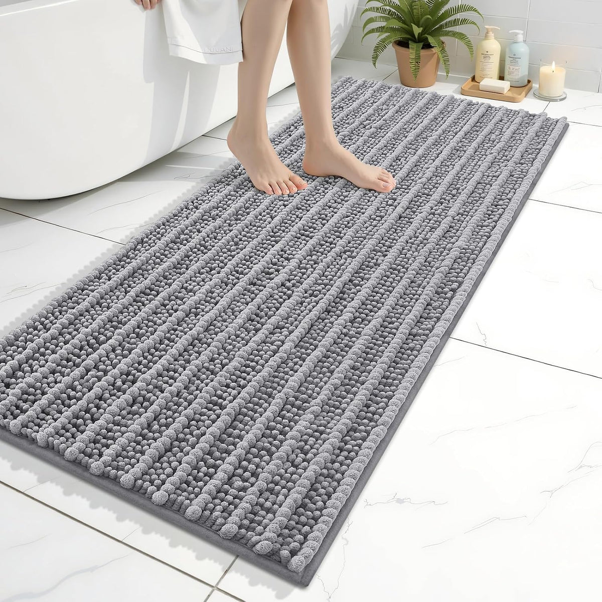 Bathroom Rugs Mat 47X20, Soft Absorbent Chenille Shaggy Bath Mat