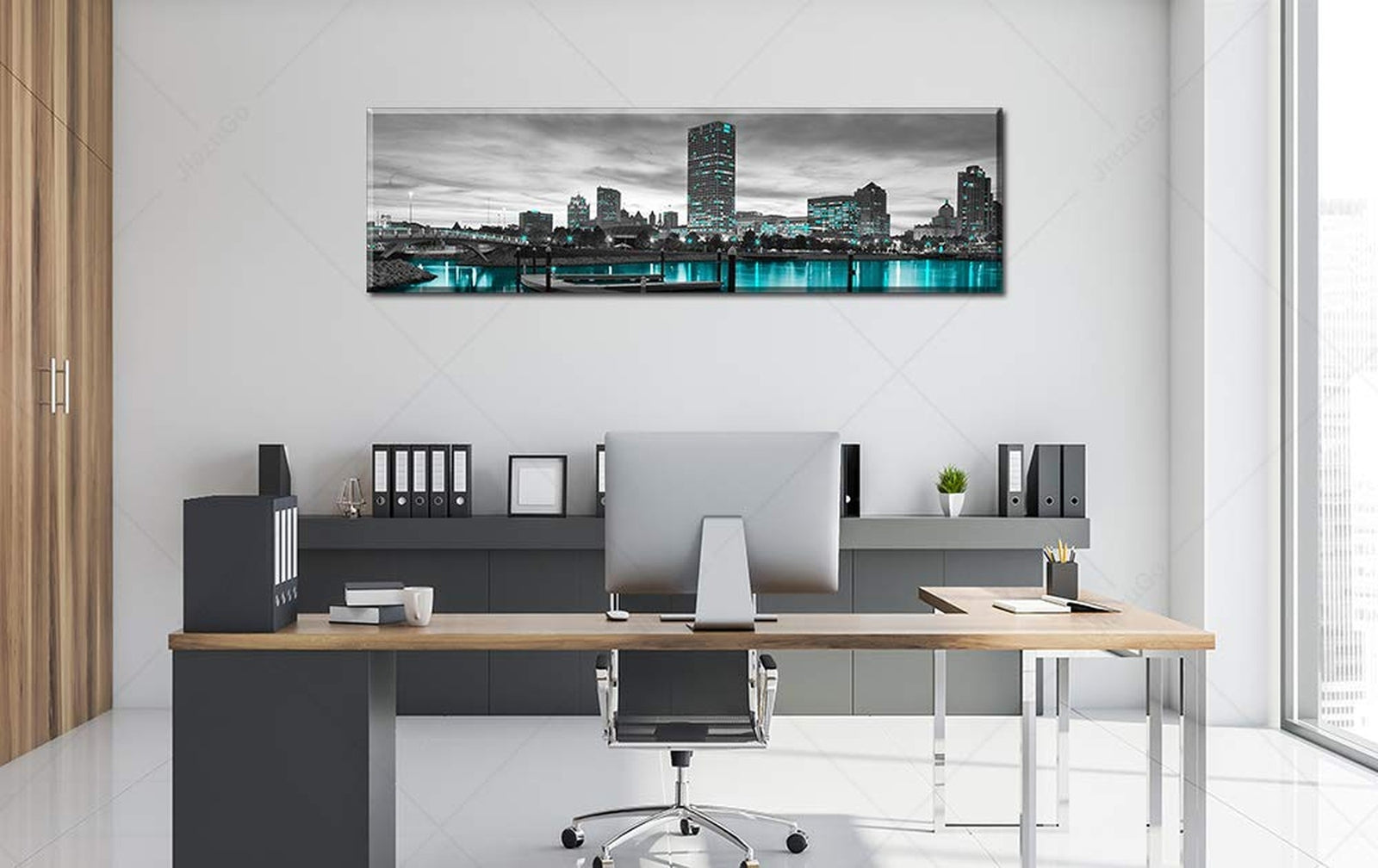 Milwaukee Cityscape Skyline Canvas Wall Art for Living Room Black and White W...