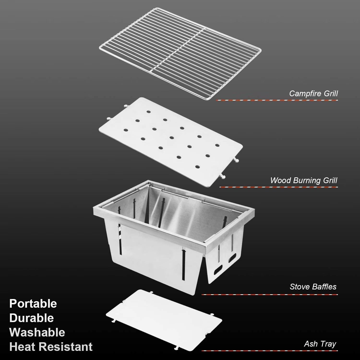 Foldable Portable Camping BBQ Grill, Stainless Steel Barbecue Smoke Stove, Detachable Stove Easy Setup Outdoor Household Grill, Suitable for Outdoor Picnic Family Gathering Travel (Medium)