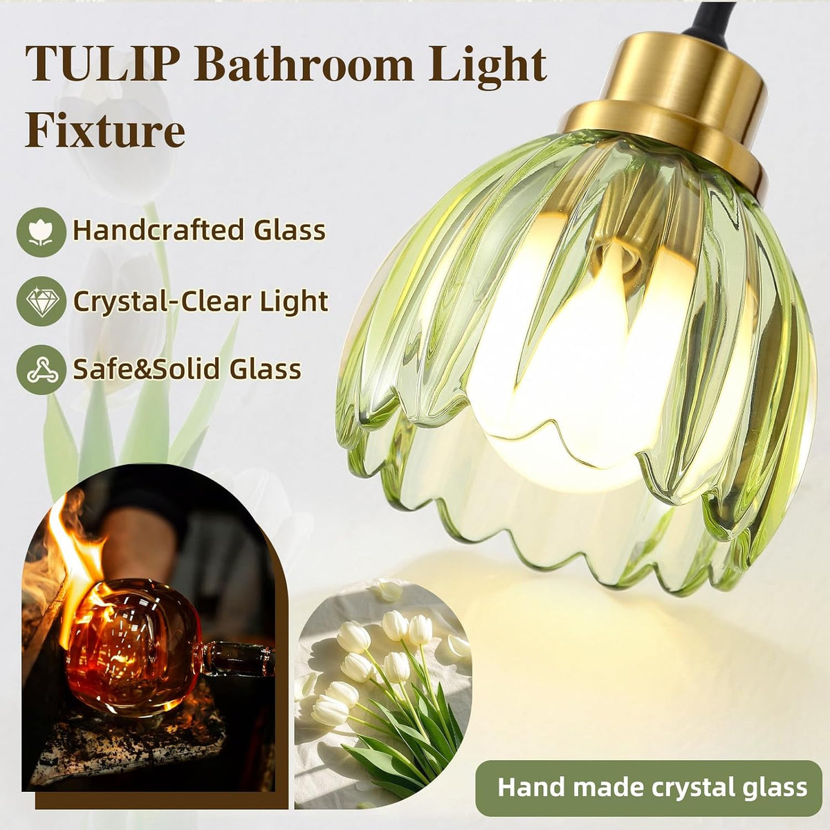 2-Light Bathroom Vanity Light, Black Vanity Light, Vintage Black Finish Wall Mount Sconces with Tulip Glass Shade, Mid Century Hardwired Wall Sconces for Bedroom, Living Room, Hallway