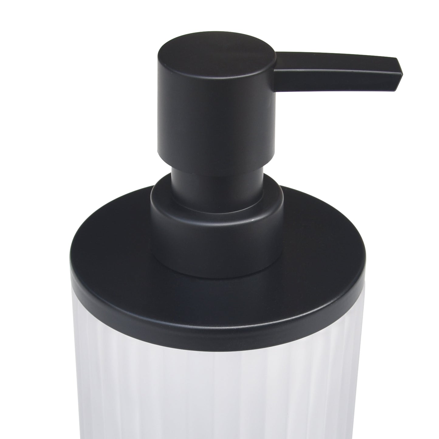 Ribbed Glass and Metal Soap Pump, White with Black Accents