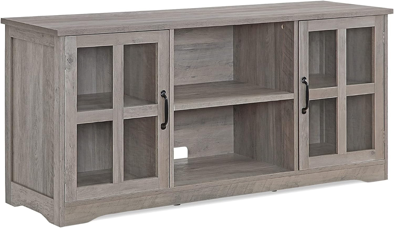 Modern 52 Inch Traditional TV Stand & Media Entertainment Center Console Table for Tvs up to 55 Inch or Sideboard Buffet with Wood Glass Storage Cabinets - Cori (Gray Wash)
