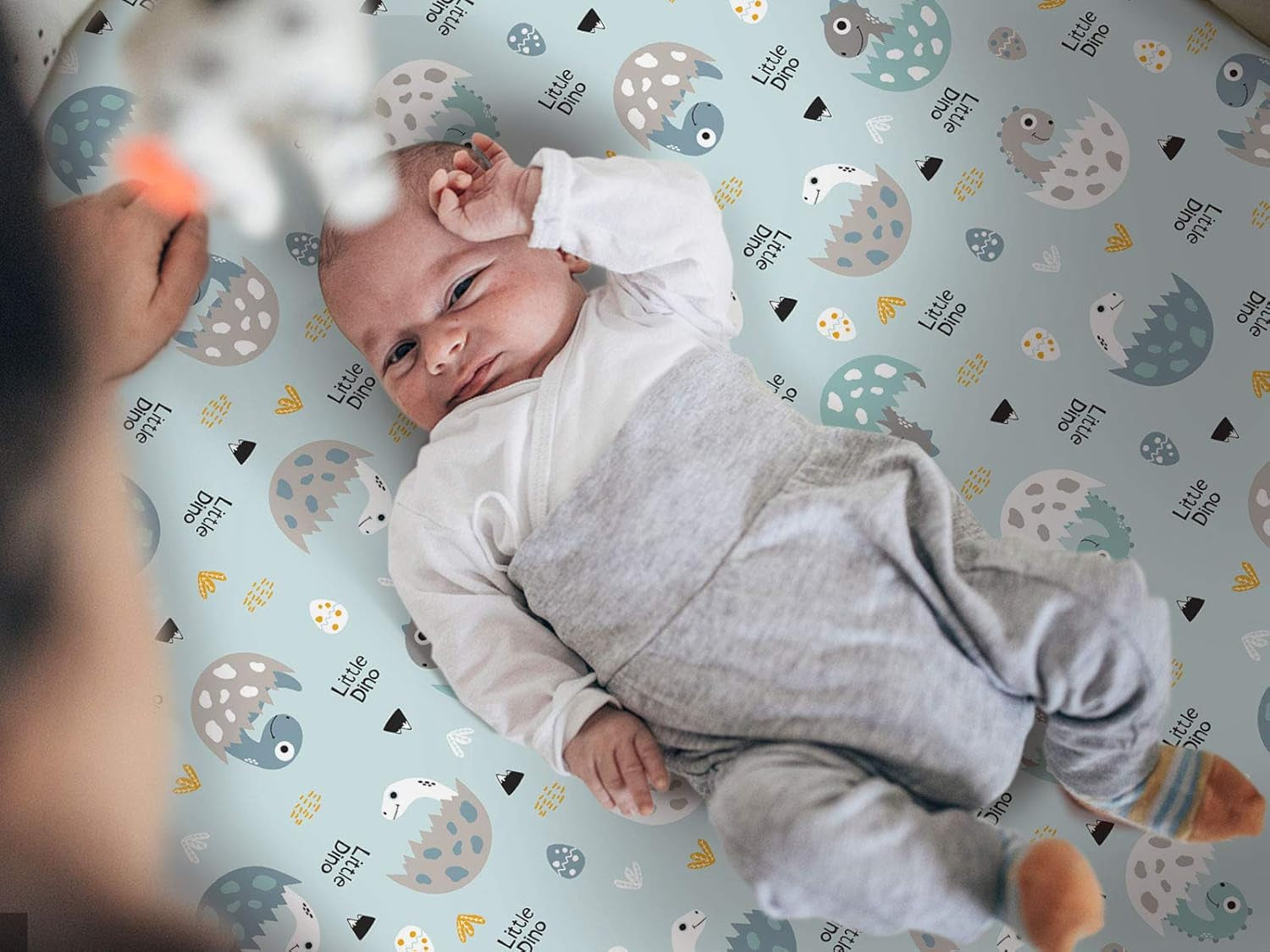 Stretchy Ultra Soft Jersey Knit Fitted Pack N Play Sheets Set 2 Pack, Portable/Mini Crib Sheets for Boys, Universal Fit for Pack N Plays Safe and Snug, Happy Dinosaurs for Baby