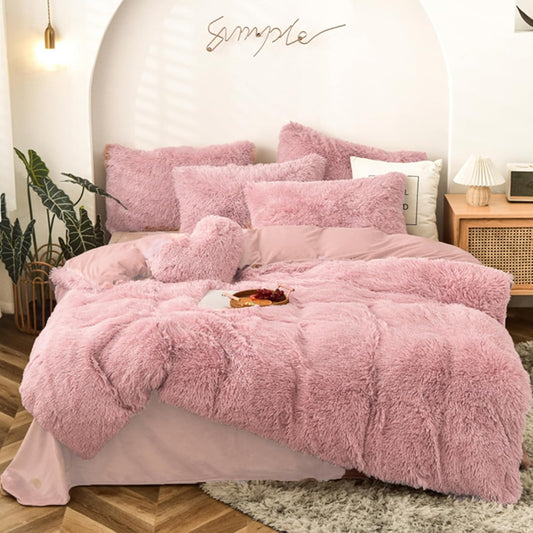 5 PCS Shaggy Duvet Cover Bedding Set - Fluffy Comforter Cover Long Faux Fur Luxury Ultra Soft Cozy (Blush, King/California King)