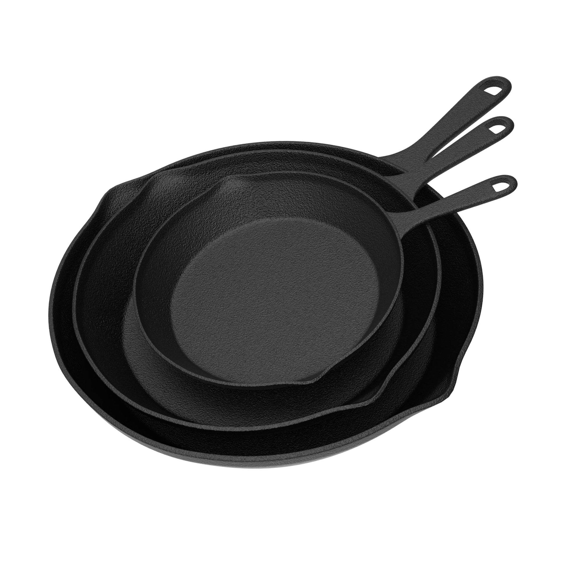 Set of 3 Cast Iron Skillet Set, Pre-Seasoned Oven-Safe Non-Stick Frying Pans - 10”, 8”, 6” (Black)