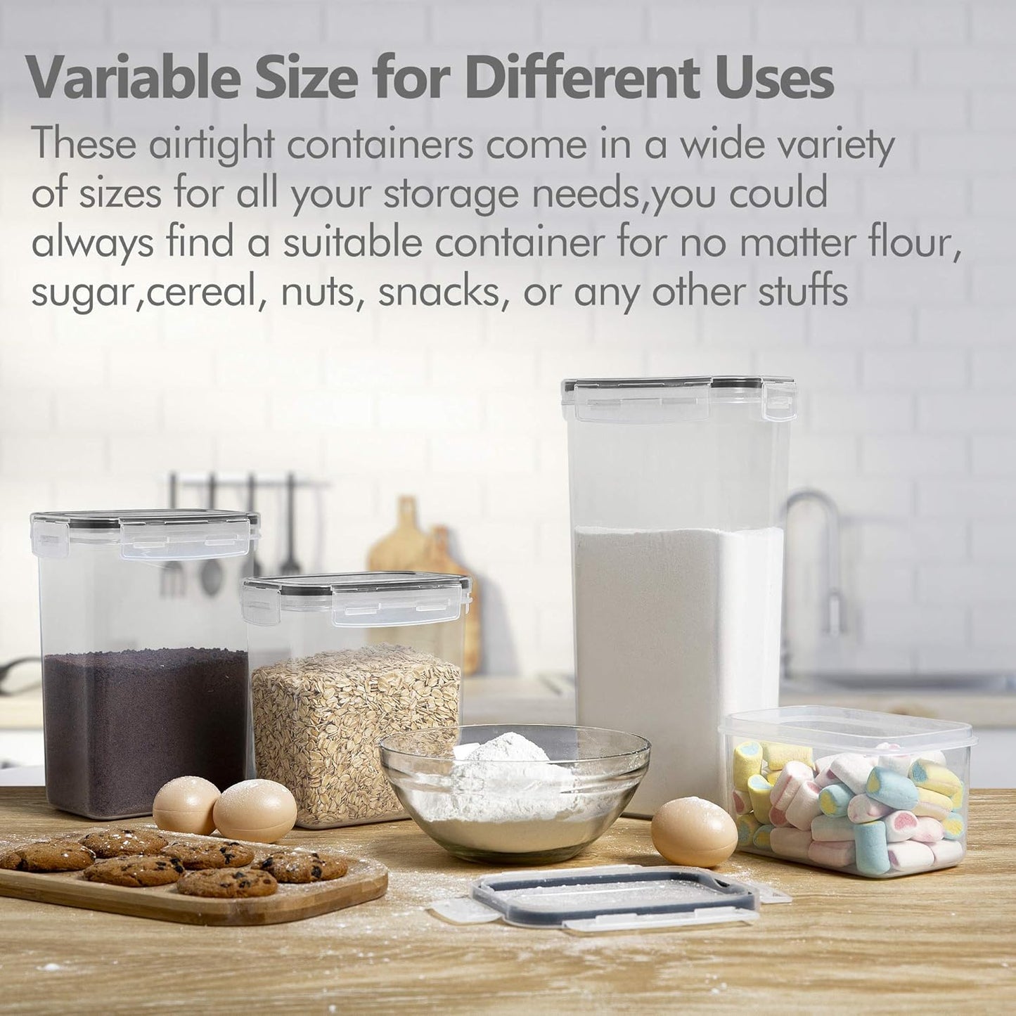Airtight Food Storage Containers Set, 14 PCS Kitchen Storage Containers with Lids for Flour, Sugar and Cereal, Plastic Dry Food Canisters for Pantry Organization and Storage | Bpa-Free Kitchen Organizers with Lids, for Flour, Sugar & Cereal, Plastic Dry Food Canisters, Pantry Storage