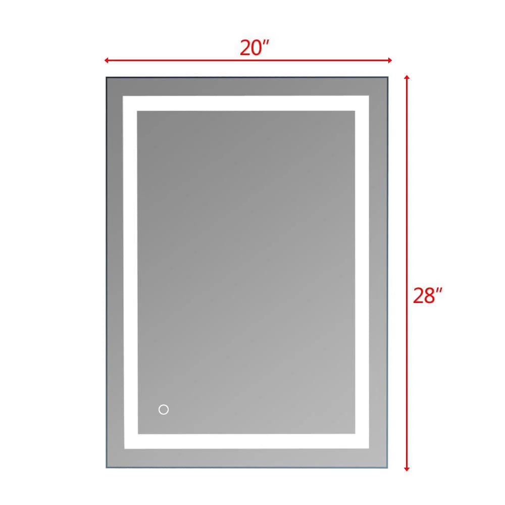 28X20 Inch LED Lighted Bathroom Mirror Silvered Wall Mounted Mirror with Touch Button,Anti Fog and IP67 Waterproof Square Mirror