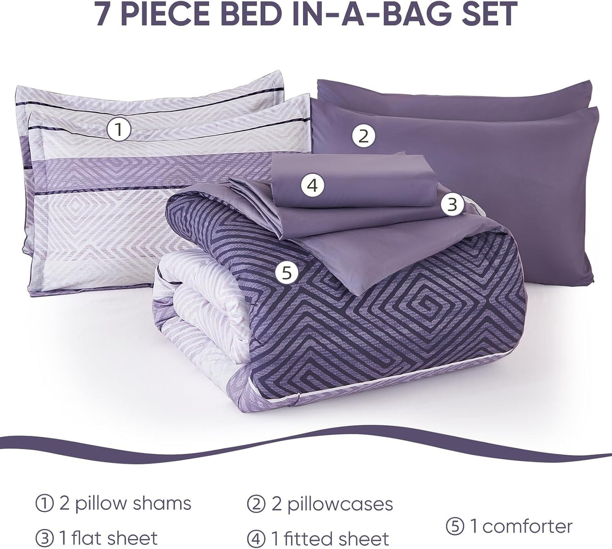 Purple Comforter Set Queen Size 7 Piece Bed in a Bag