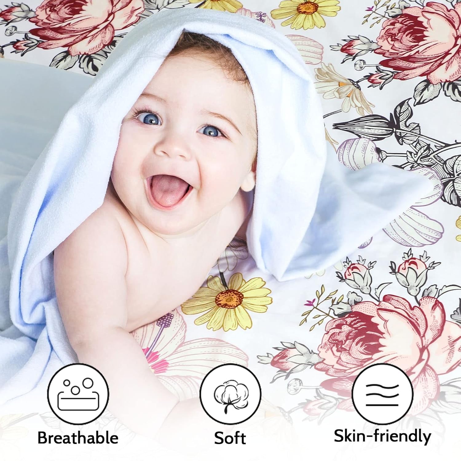 Crib Sheets for Girl Boy,  Crib Sheet Fitted Fits for Standard Crib & Toddler Mattresses, Ultra Soft Breathable Baby Crib Sheets Neutral 52'' X 28'' Inch Boho Crib Sheet, Daisy Floral