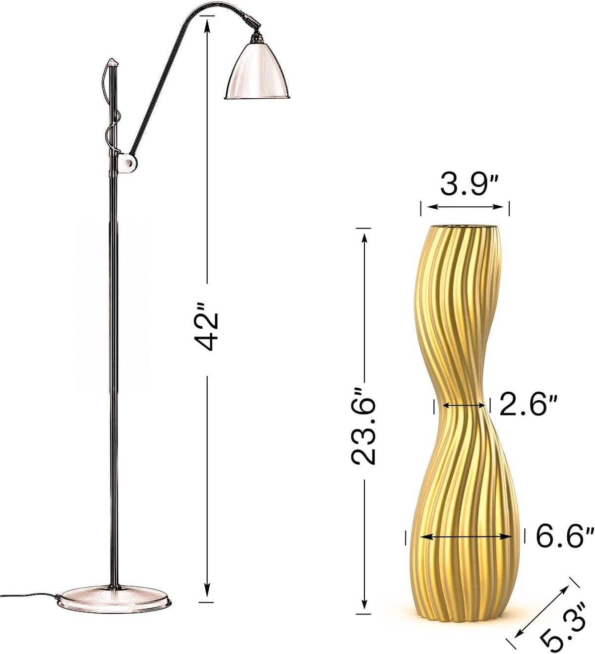 Golden S-Curve Floor Vase, 24 Inch Tall Striped Resin Vases for Home Decor, Large Sturdy Vases with Weighted Base for Dried Pampas Grass, Tall Floor Vase for Living Room, Office & Bedroom