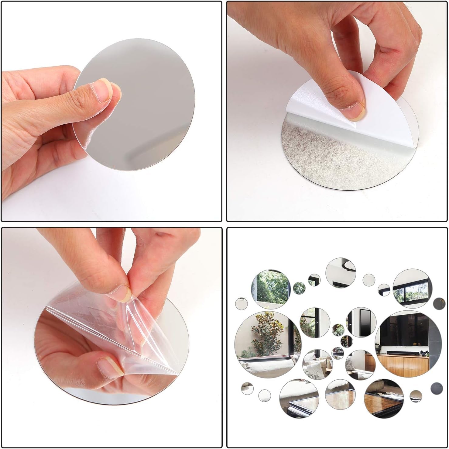 52 Pieces Flexible Mirror Wall Stickers Set Removable Acrylic Mirror Circle Self Adhesive Plastic Mirror Decal for Home Decor