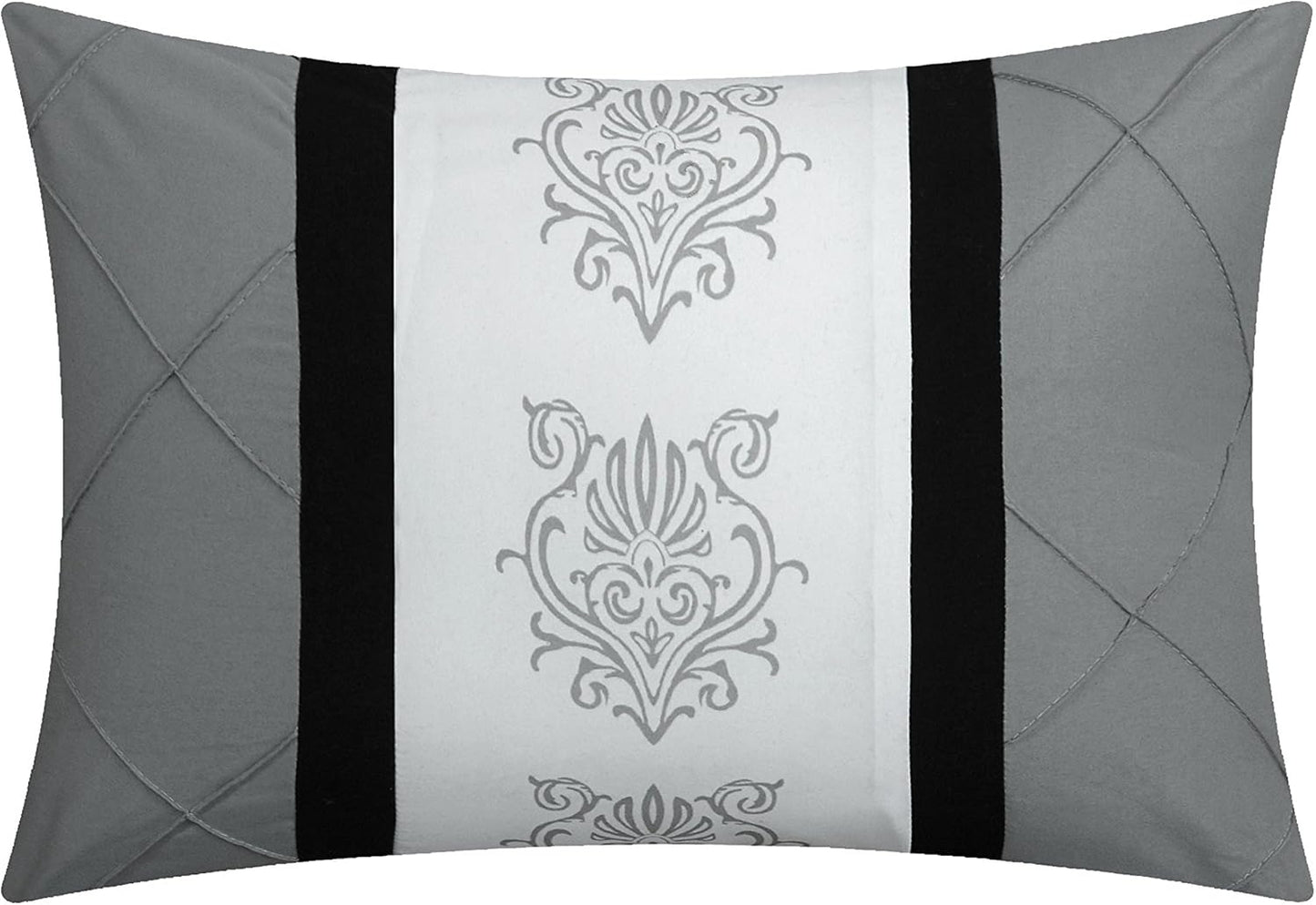 Clayton 10 Piece Comforter Set Pintuck Pieced Block Embroidery Bed in a Bag with Sheet Set, King Black Grey