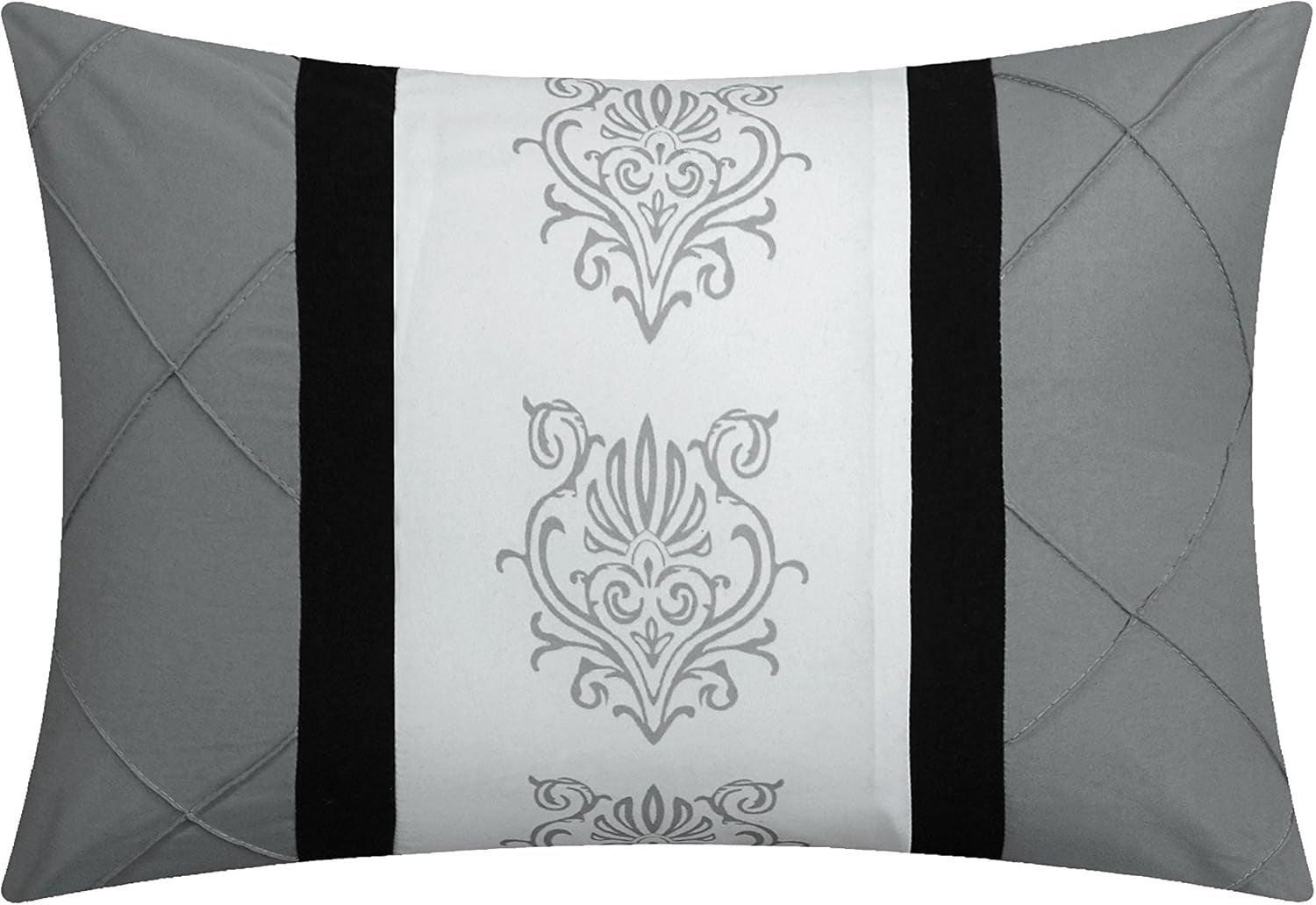 Clayton 10 Piece Comforter Set Pintuck Pieced Block Embroidery Bed in a Bag with Sheet Set, King Black Grey