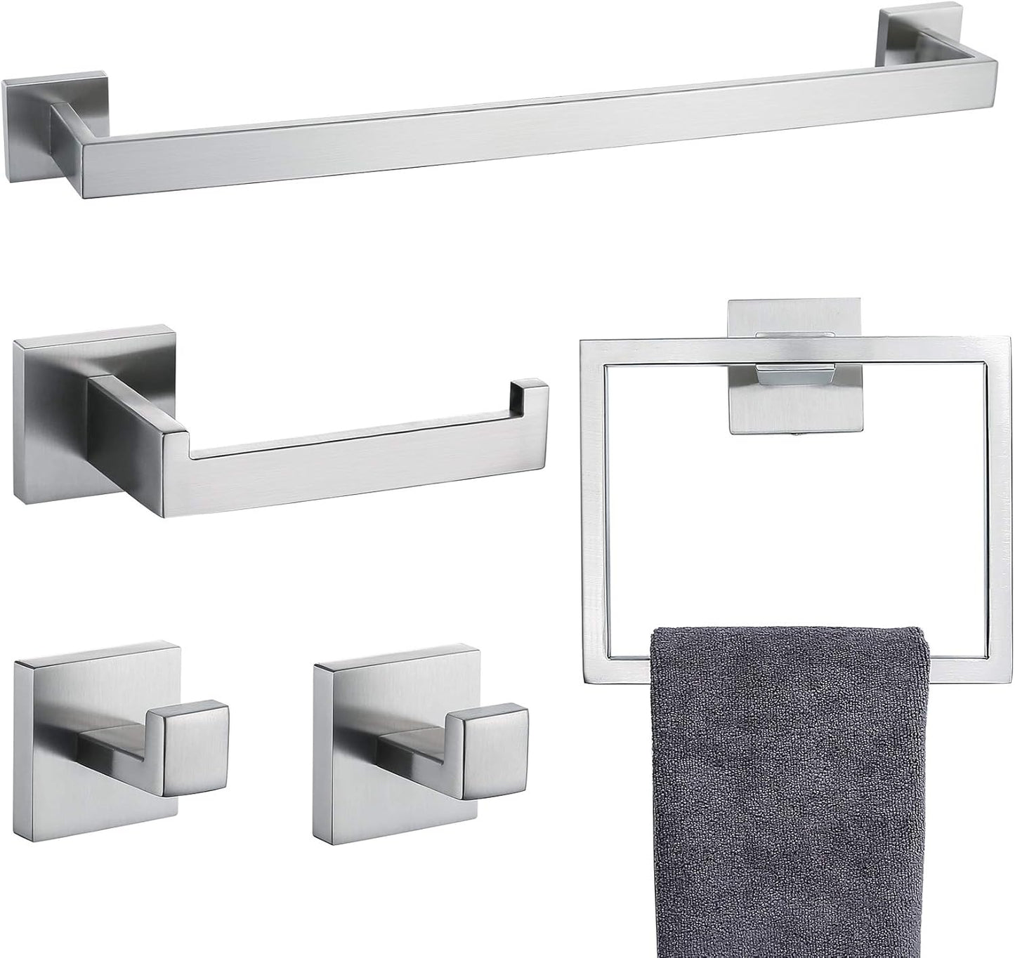 Towel Bar Set 5 Pieces Brushed Nickel Bathroom Hardware Set|Stainless Steel Wall Mounted 23.6-Inch Towel Rack