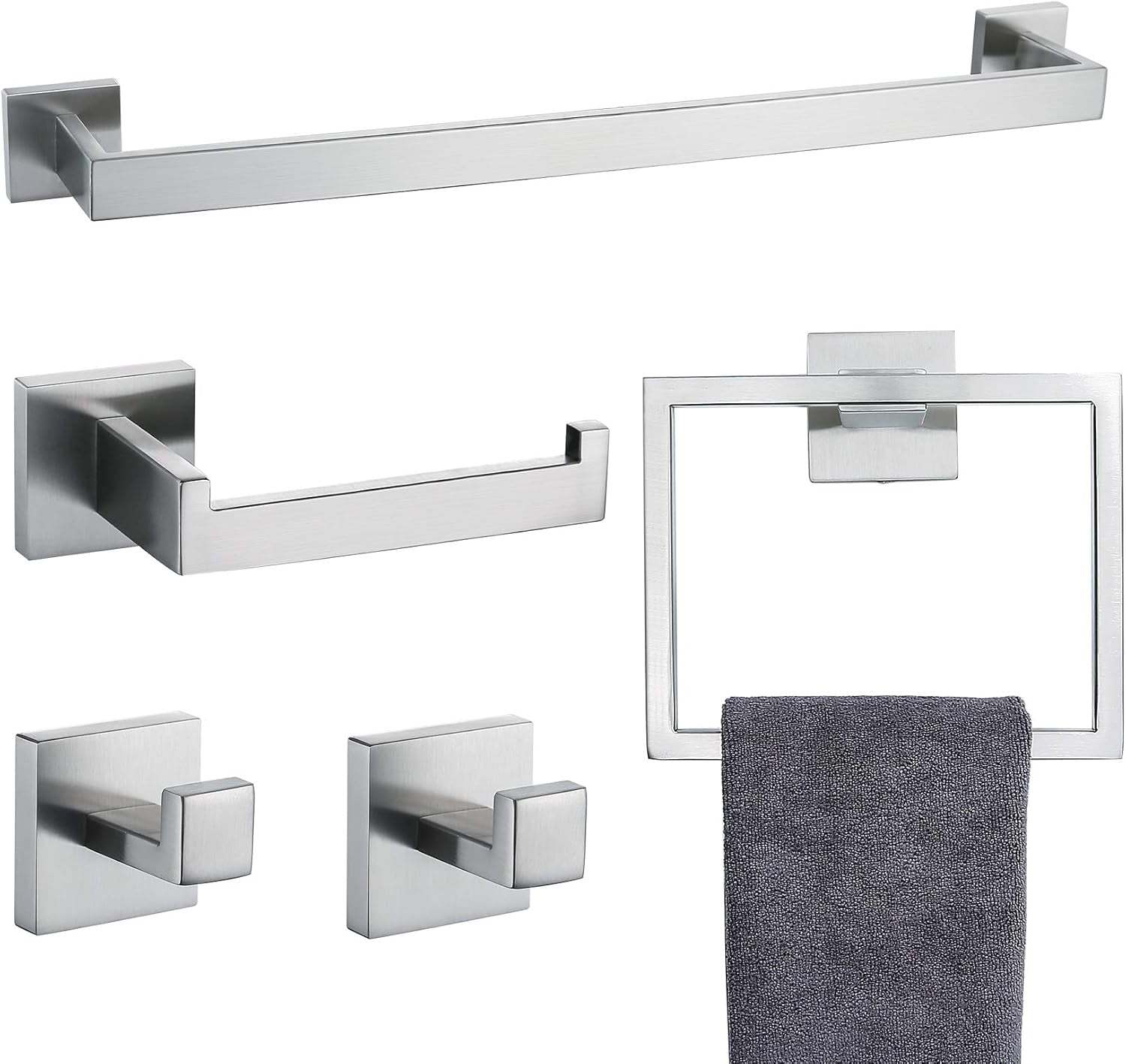 Towel Bar Set 5 Pieces Brushed Nickel Bathroom Hardware Set|Stainless Steel Wall Mounted 23.6-Inch Towel Rack