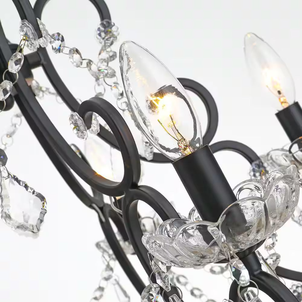 Atlanta 5-Light 22 In. Black Crystal Traditional Candle Dimmable Chandeliers Living Dining Foyer Lighting