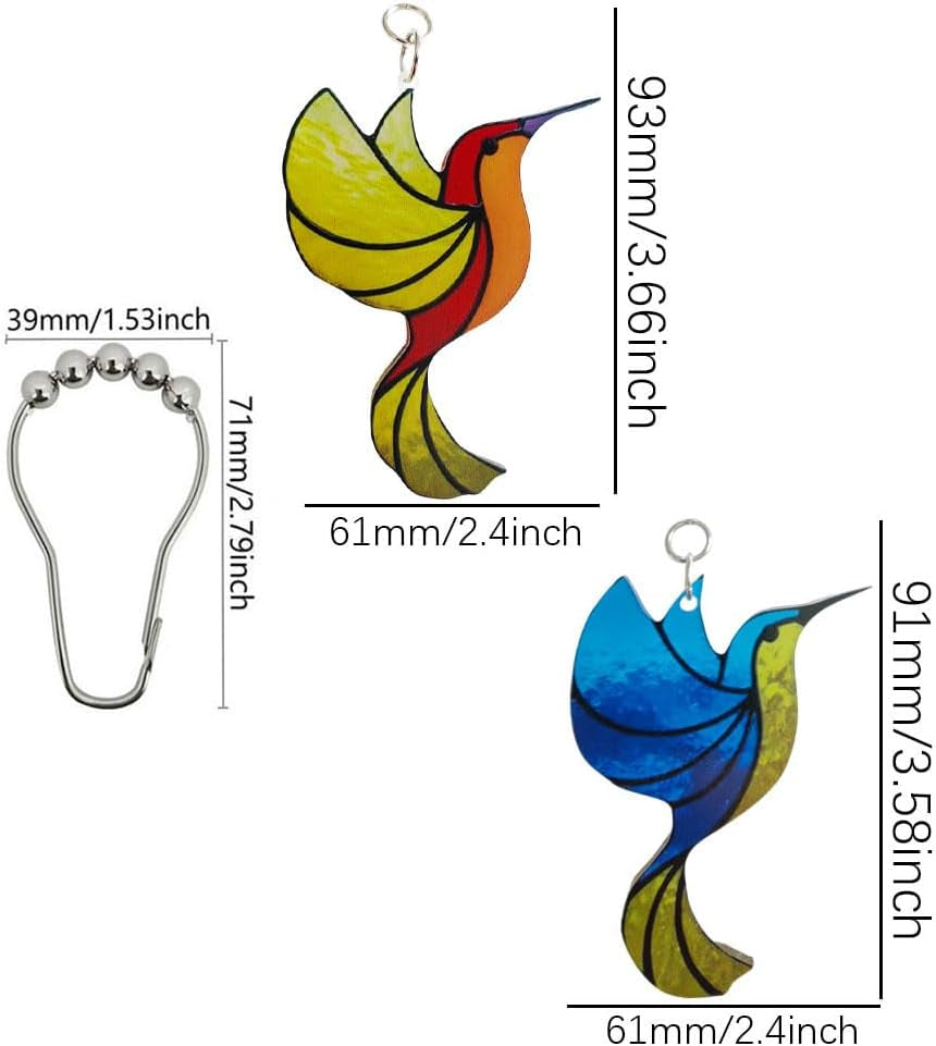 12Pcs Hummingbird Shower Curtain Hooks, Rust-Resistant Shower Ring