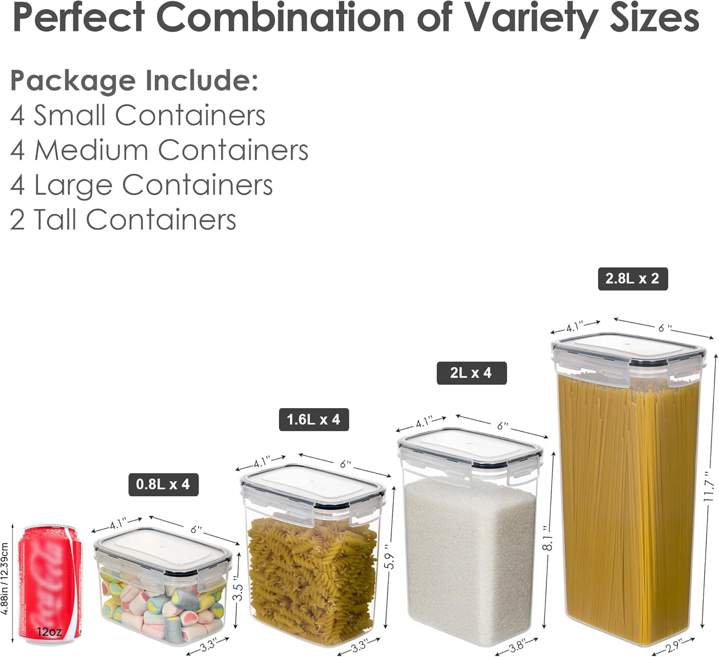 Airtight Food Storage Containers Set, 14 PCS Kitchen Storage Containers with Lids for Flour, Sugar and Cereal, Plastic Dry Food Canisters for Pantry Organization and Storage | Bpa-Free Kitchen Organizers with Lids, for Flour, Sugar & Cereal, Plastic Dry Food Canisters, Pantry Storage