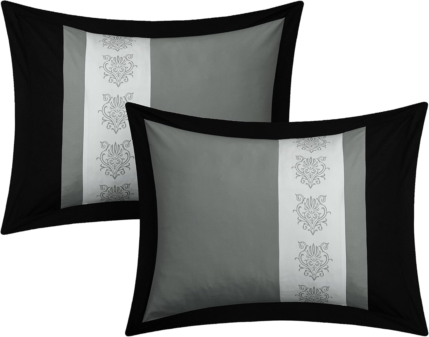 Clayton 10 Piece Comforter Set Pintuck Pieced Block Embroidery Bed in a Bag with Sheet Set, King Black Grey