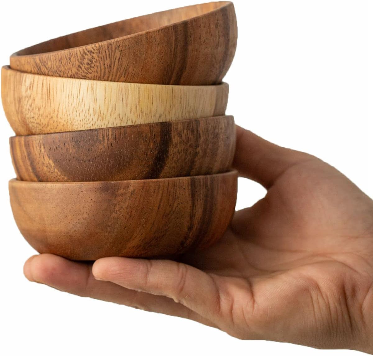 Wooden Dipping Bowls, 4 Pack Sauce Bowls, 2.5 Oz Sauce Dish, Acacia Wood Sauce Bowls for Ketchup, Barbecue Sauce, Dressings, Appetizers