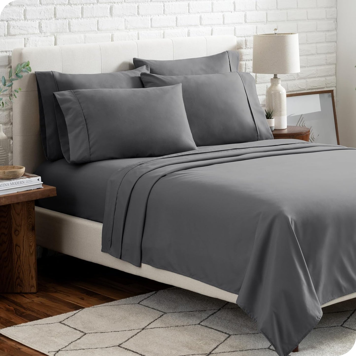 Hotel Luxury King Sheet Set, Extra Soft - 6 Piece Set - Deep Pockets - Easy Fit - Cooling & Breathable - Wrinkle, Fade, Stain Resistant - Includes 4 Pillowcases (King, Grey)