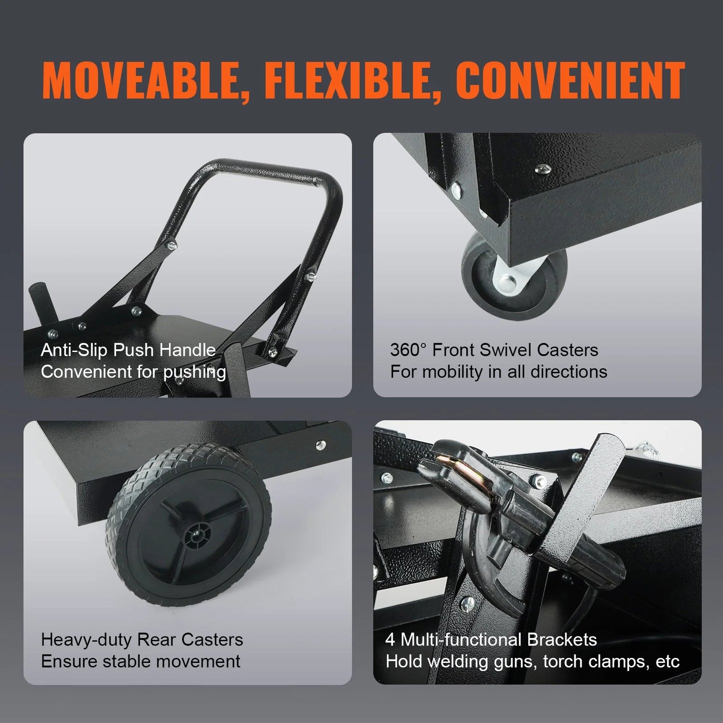 VEVOR Welding Cart, 3-Tier Welder Cart Heavy Duty with 400 Lbs Weight Capacity, 360¡Ã Swivel Wheels, Tank Storage Safety Chains, Rolling MIG Welder Cart for TIG, ARC, MMA, Plasma Cutter Welding Machine
