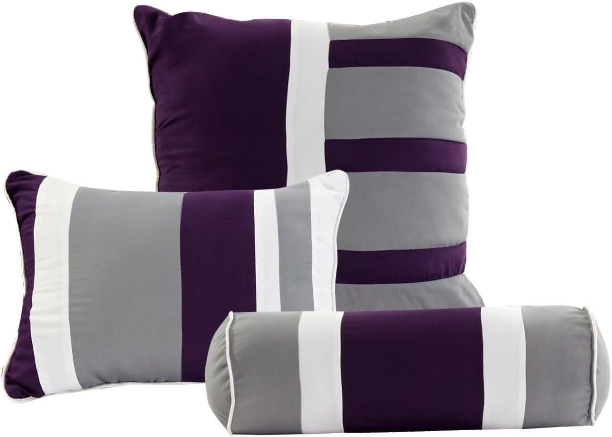 New 7 Piece Embroidered Over-Sized Comforter Set (Queen, Purple/Grey)