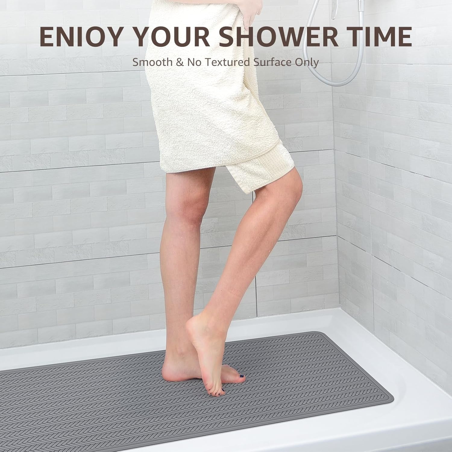 Bathtub Mat Non Slip, Extra Long Rubber Bath Mat for Tub, Machine Washable Shower anti Slip Mat with 332 Strong Suction Cups (Grey, 36" X 17")