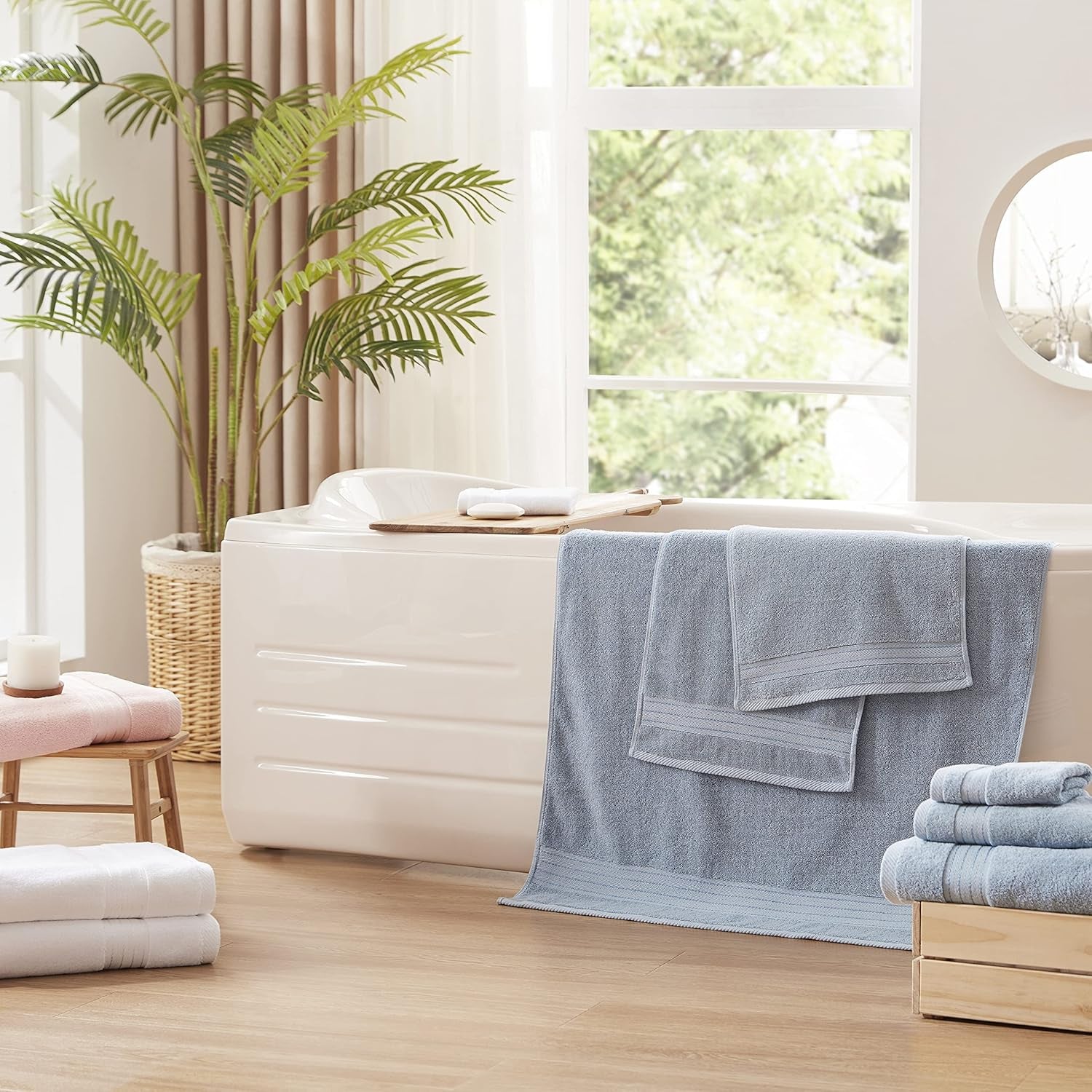 Light Blue Towel Sets for Bathroom 6Pcs, Turkish Cotton Bath Towel Set Soft Highly Absorbent and Durable 650 GSM Luxury Bathroom Sets with 2 Bath Towels, 2 Hand Towels, 2 Washclothes