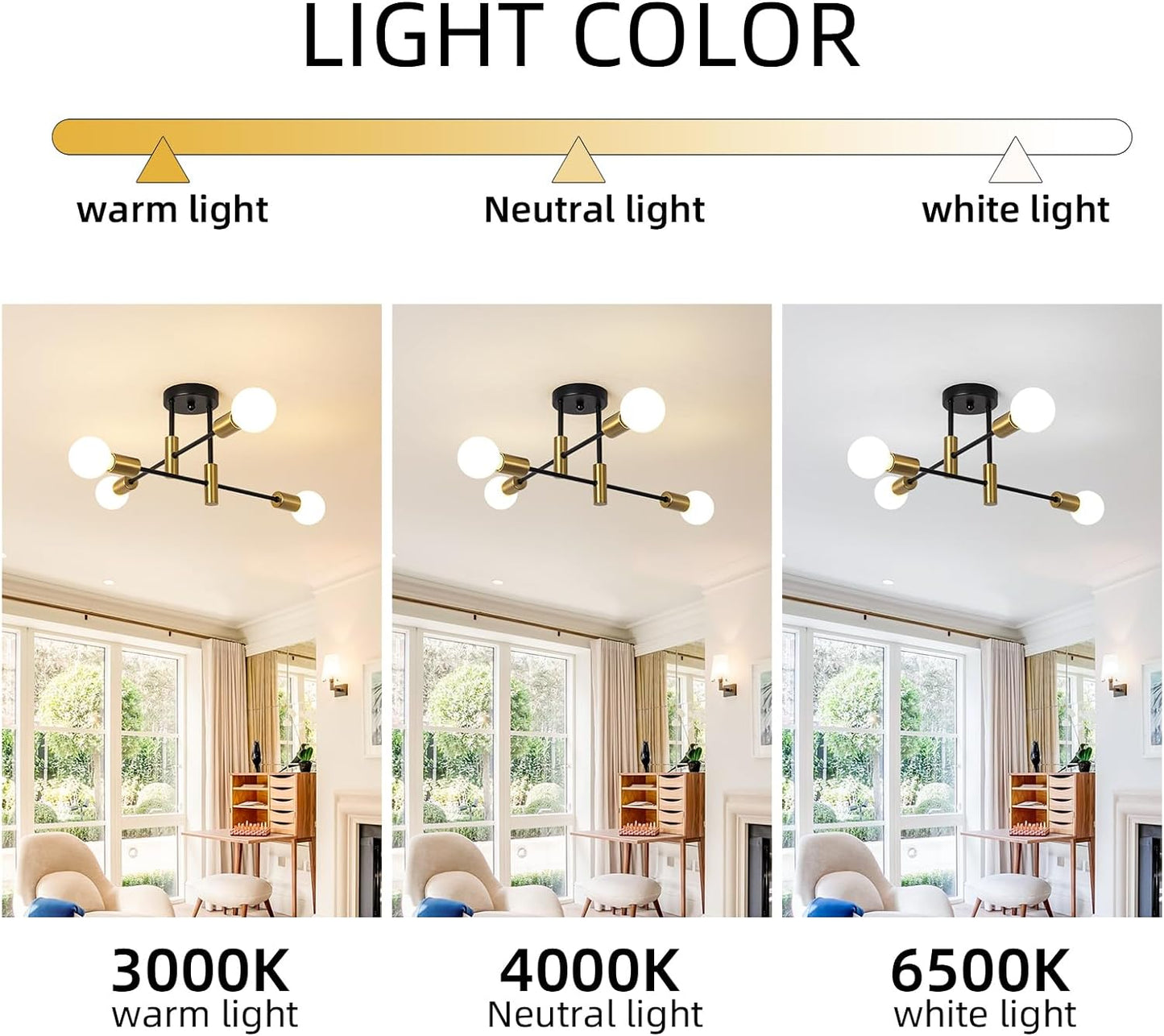 Lampara De Araña Negra Y Dorada Techo 18.5 Pulgadas Moderna Luz Para Sala Cocina